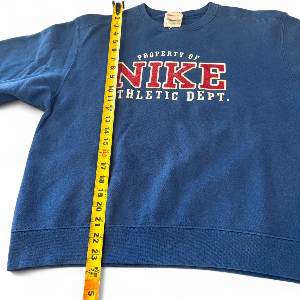 Vintage 80’s-90’s Nike Property Of Crewneck Blue - Tagged as L | Measurements Shown In Great Condition No Noticeable Tears or Stains #80s #90s #Nike #