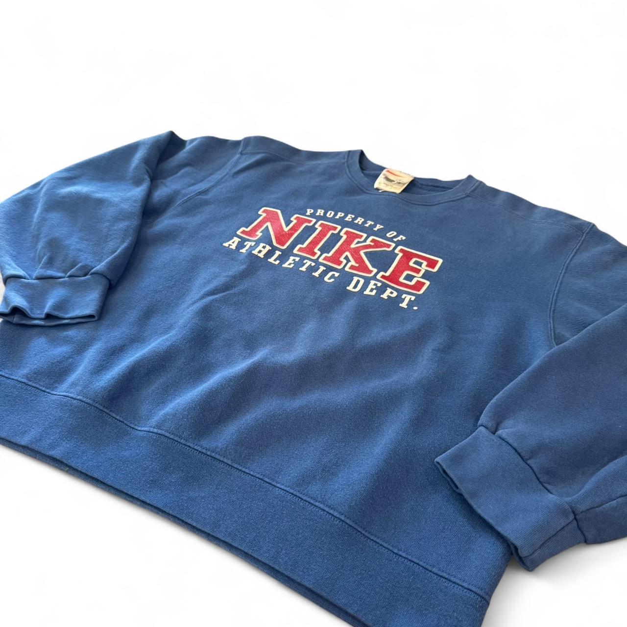 Vintage 80’s-90’s Nike Property Of Crewneck Blue - Tagged as L | Measurements Shown In Great Condition No Noticeable Tears or Stains #80s #90s #Nike #