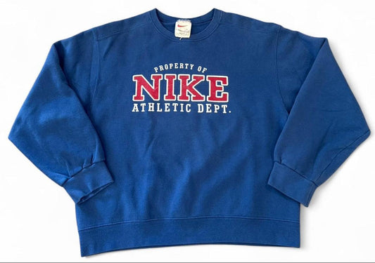 Vintage 80’s-90’s Nike Property Of Crewneck Blue - Tagged as L | Measurements Shown In Great Condition No Noticeable Tears or Stains #80s #90s #Nike #